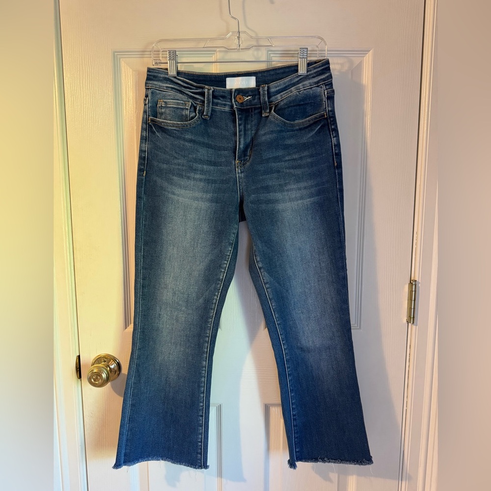 Vervet mid-rise raw hem flare jean
